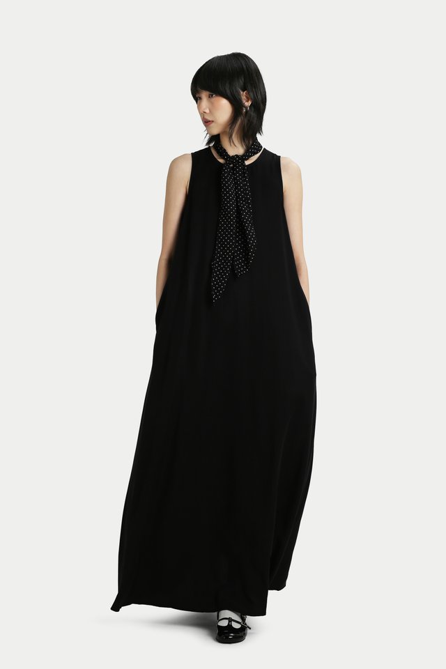RIA DRAPED TANK DRESS IN BLACK