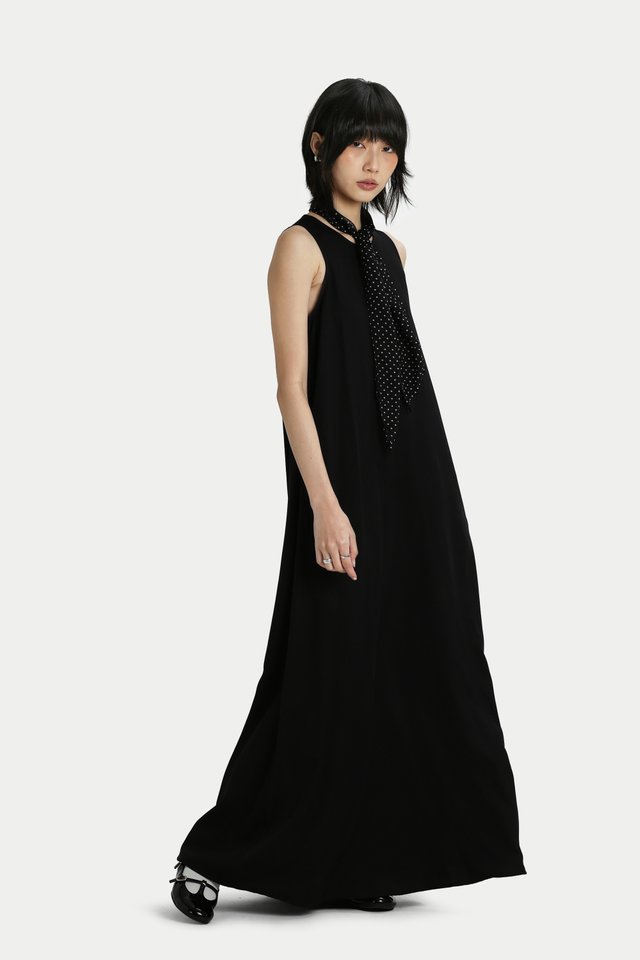 RIA DRAPED TANK DRESS IN BLACK