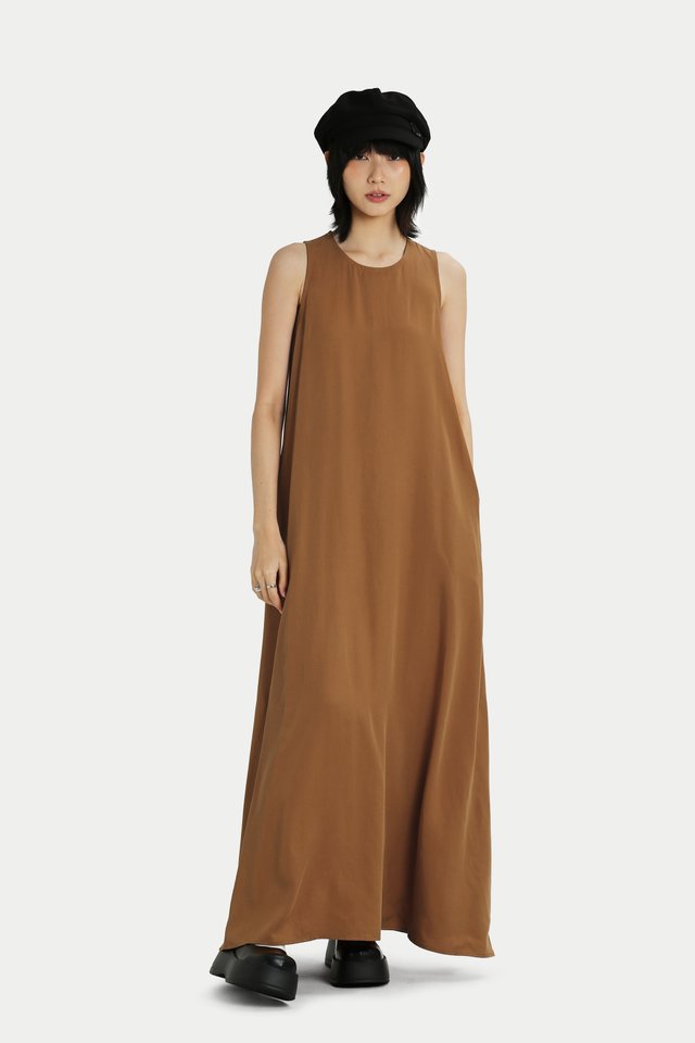 RIA DRAPED TANK DRESS IN TOFFEE