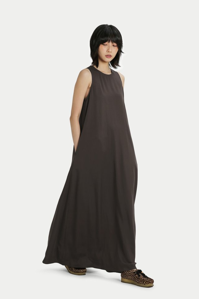 RIA DRAPED TANK DRESS IN TRUFFLE