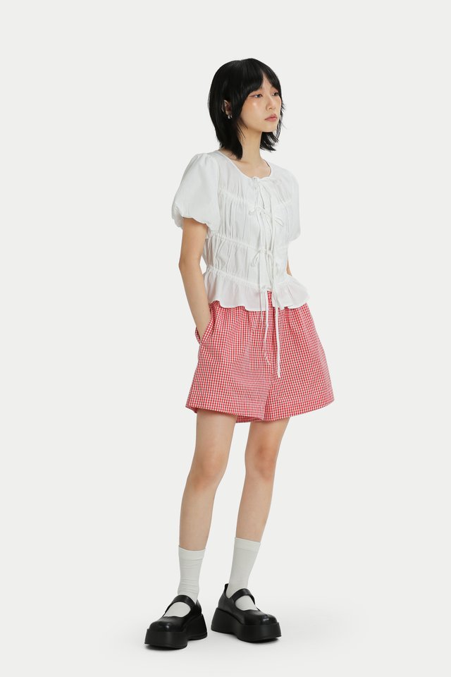 TESSIE PUFF SLEEVE TIE TOP IN WHITE