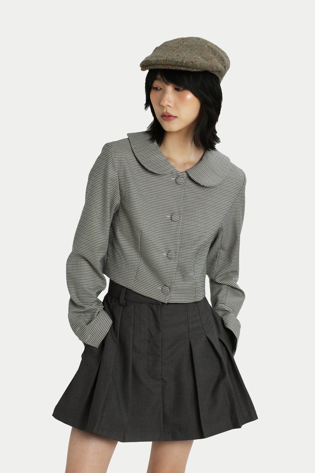 YOMI BUTTON CROPPED COAT IN HOUNDSTOOTH