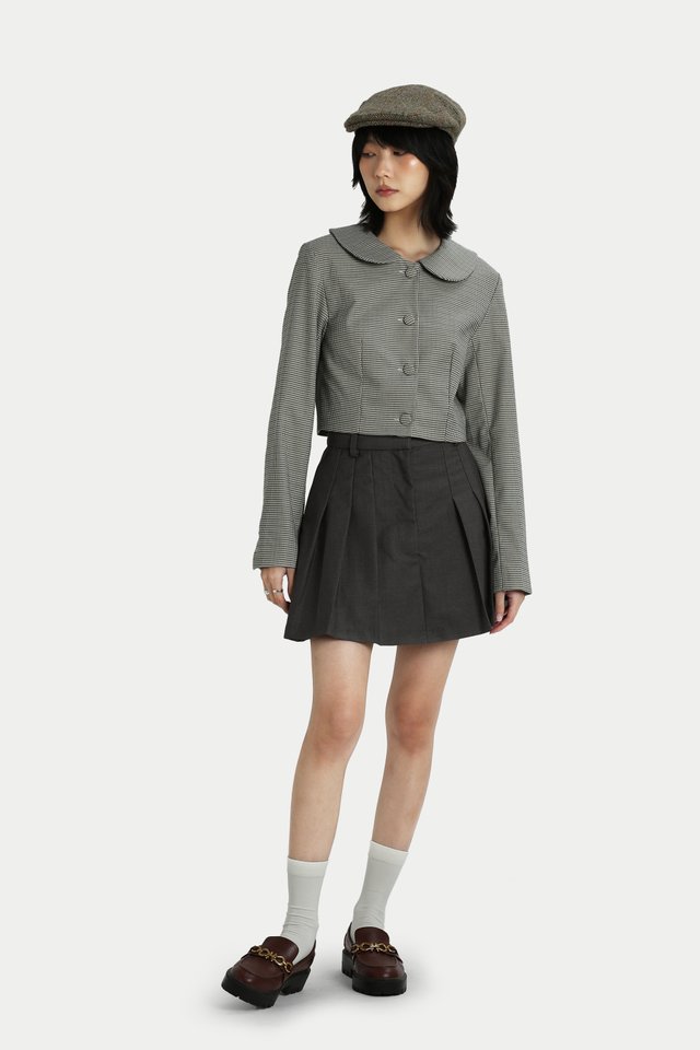 YOMI BUTTON CROPPED COAT IN HOUNDSTOOTH