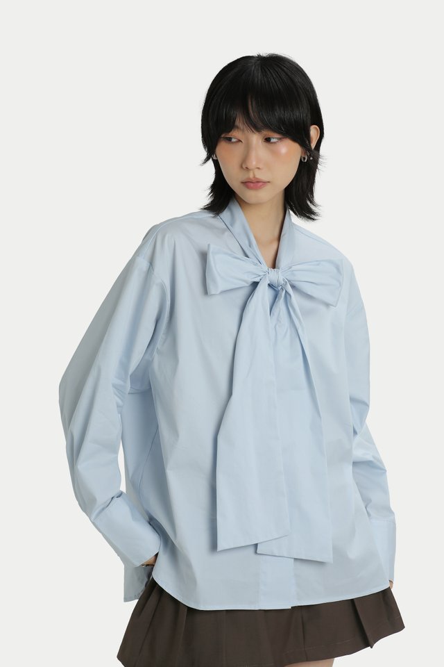 YUA BOW COLLAR OVERSIZED SHIRT IN SKY