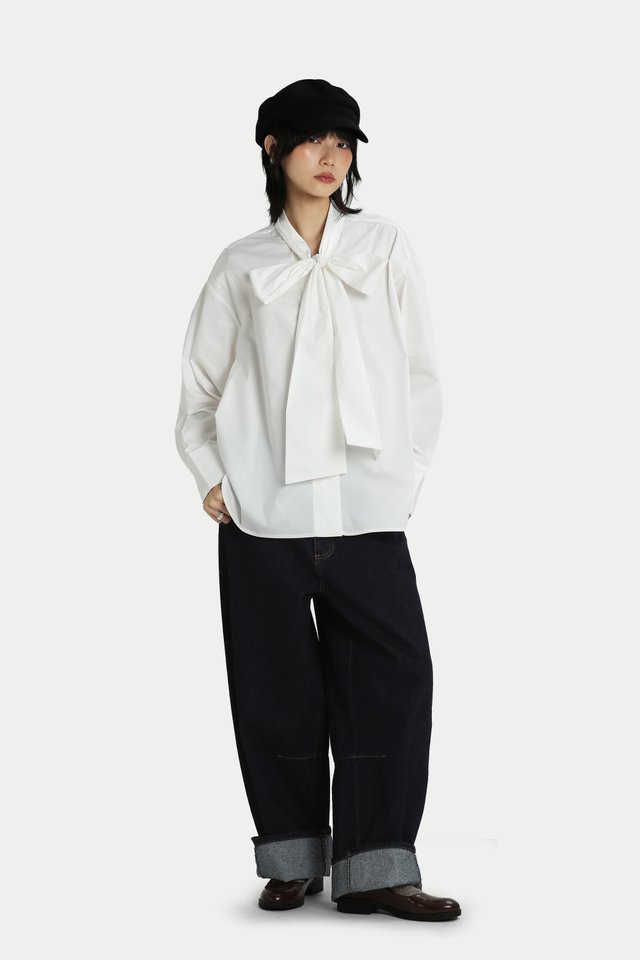 YUA BOW COLLAR OVERSIZED SHIRT IN WHITE