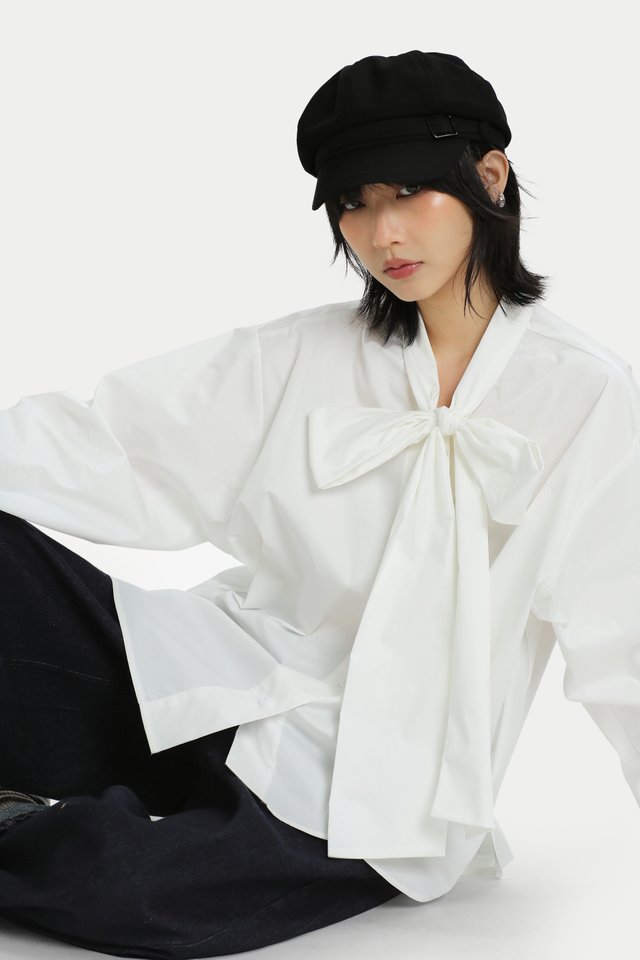 YUA BOW COLLAR OVERSIZED SHIRT IN WHITE