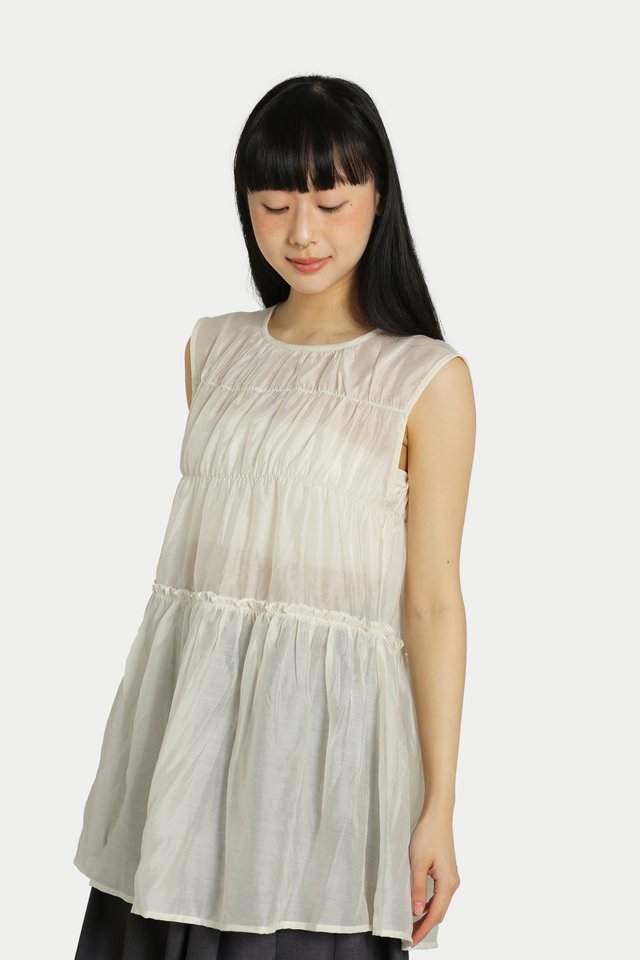 ADORA SHEER FRILL TOP IN PEARL