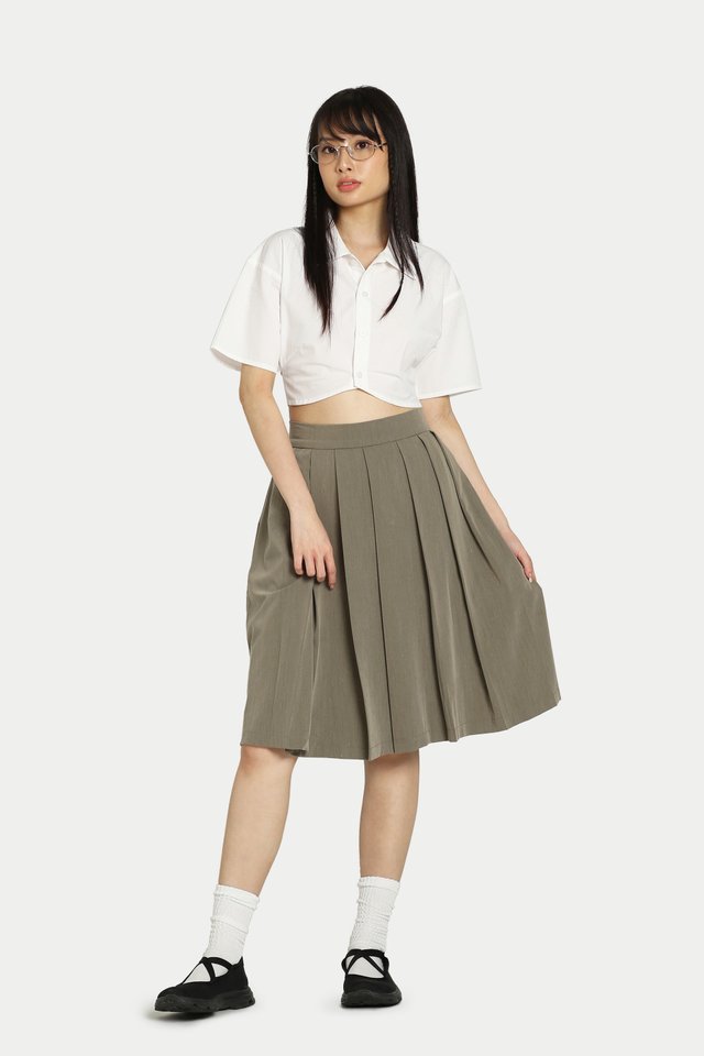 DIXIE SUIT PLEATED MIDI SKIRT IN HOJICHA