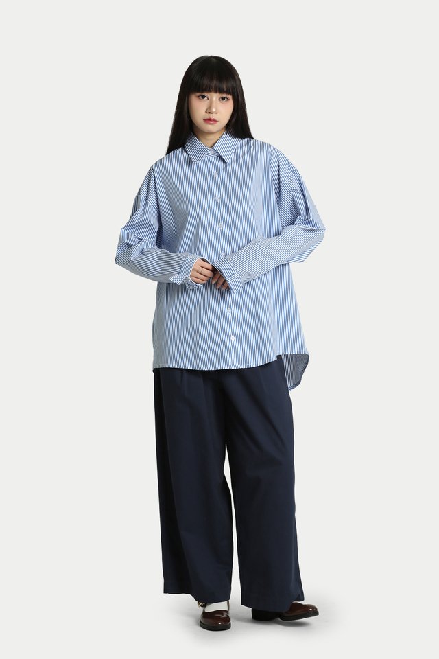 CELINE BOW CUFF OVERSIZED SHIRT IN BLUE STRIPES