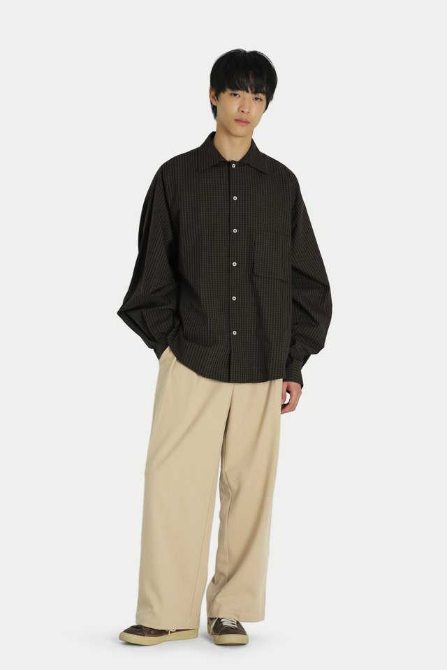 ALTON CHECKED OVERSIZED POCKET SHIRT IN BLACK