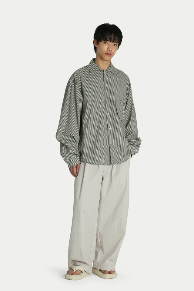 ALTON STRIPED OVERSIZED POCKET SHIRT IN OLIVE