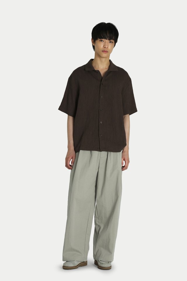 JAVI DOUBLE PLEAT CURVE TROUSERS IN GREY