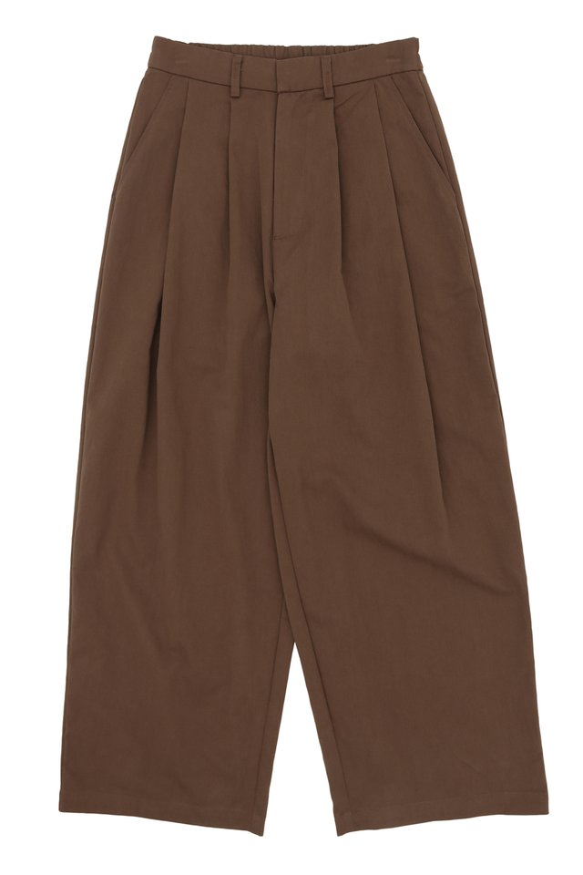 JAVI DOUBLE PLEAT CURVE TROUSERS IN MOCHA