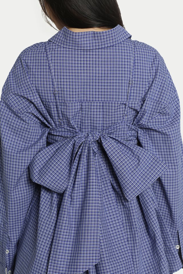 JUNYA TWO PIECE BRALETTE SHIRT IN COBALT CHECKS