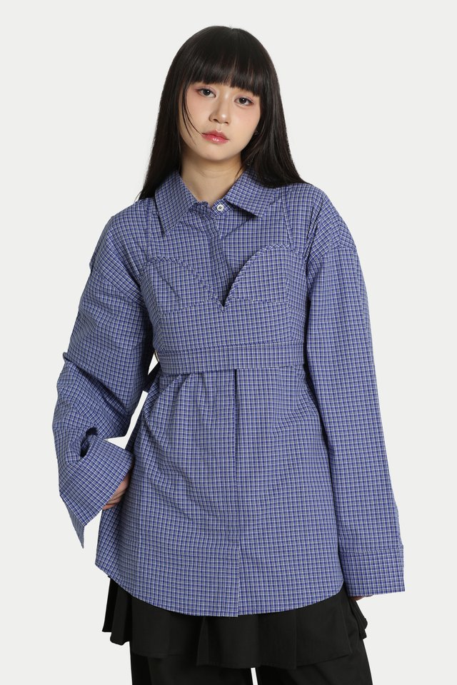 JUNYA TWO PIECE BRALETTE SHIRT IN COBALT CHECKS
