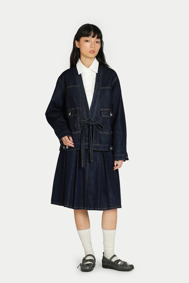 AKIRA KIMONO DENIM JACKET IN DARK WASH