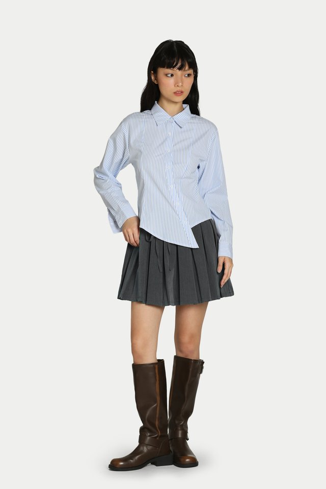 VERA ASYMMETRICAL WAISTED SHIRT IN SKY STRIPES