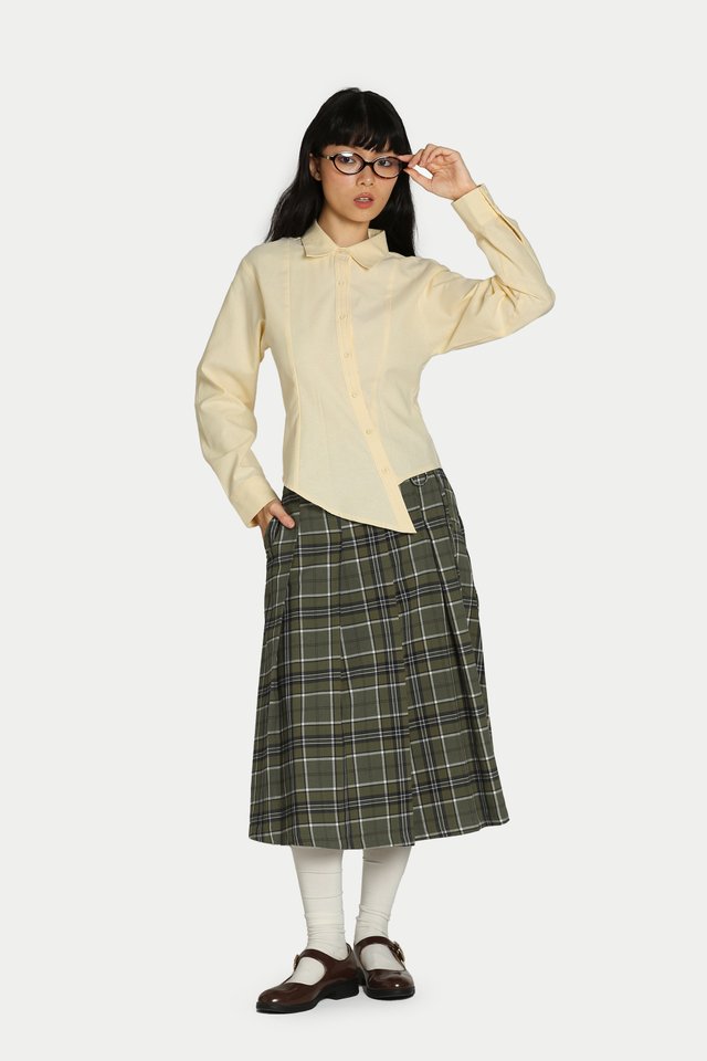 HARU CHECKERED SIDE TIE PLEATED SKIRT IN PISTACHIO