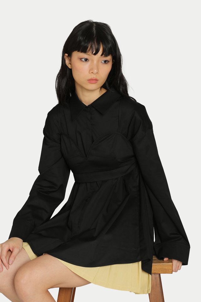 JUNYA TWO PIECE BRALETTE SHIRT IN BLACK
