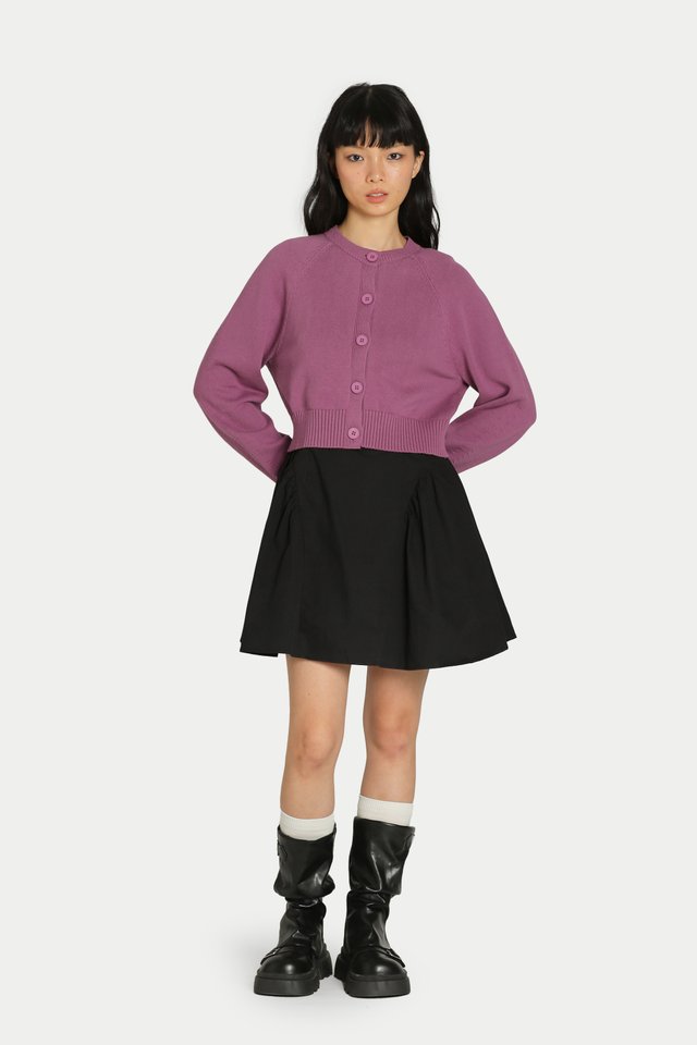 DAHLIA RAGLAN KNIT CARDIGAN IN GRAPE