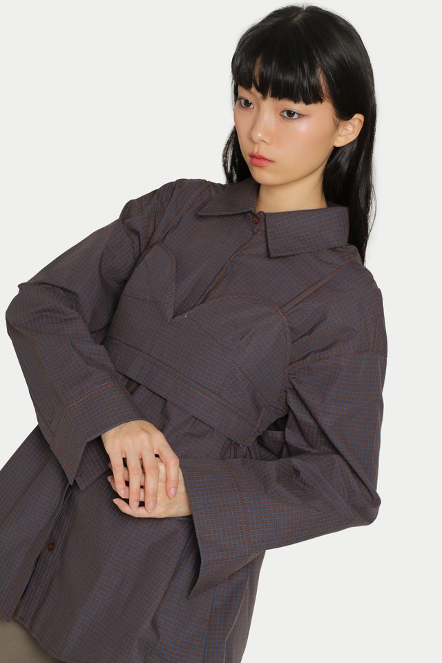 JUNYA TWO PIECE BRALETTE SHIRT IN BRUNETTE CHECKS