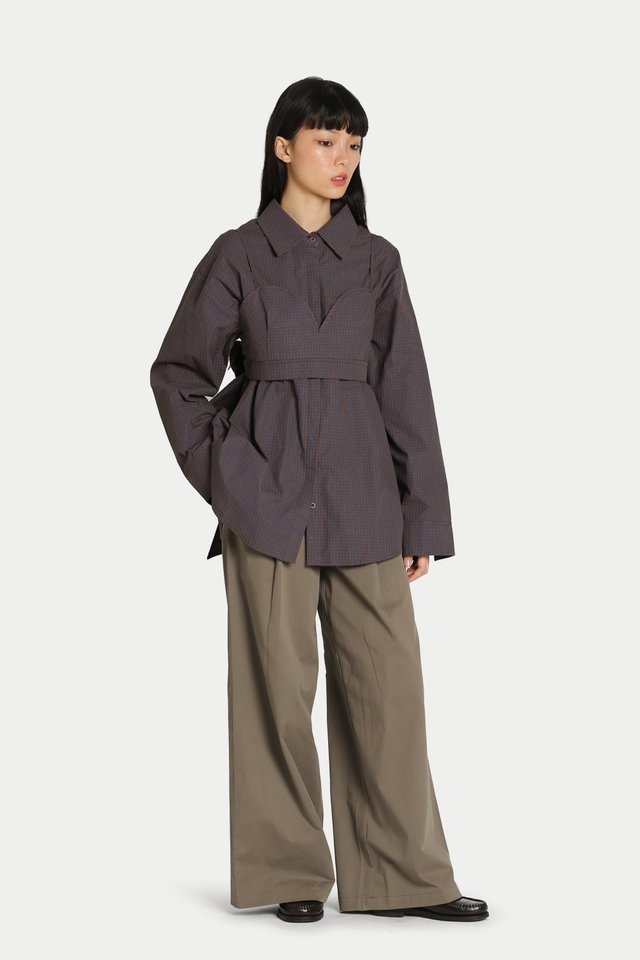 JUNYA TWO PIECE BRALETTE SHIRT IN BRUNETTE CHECKS