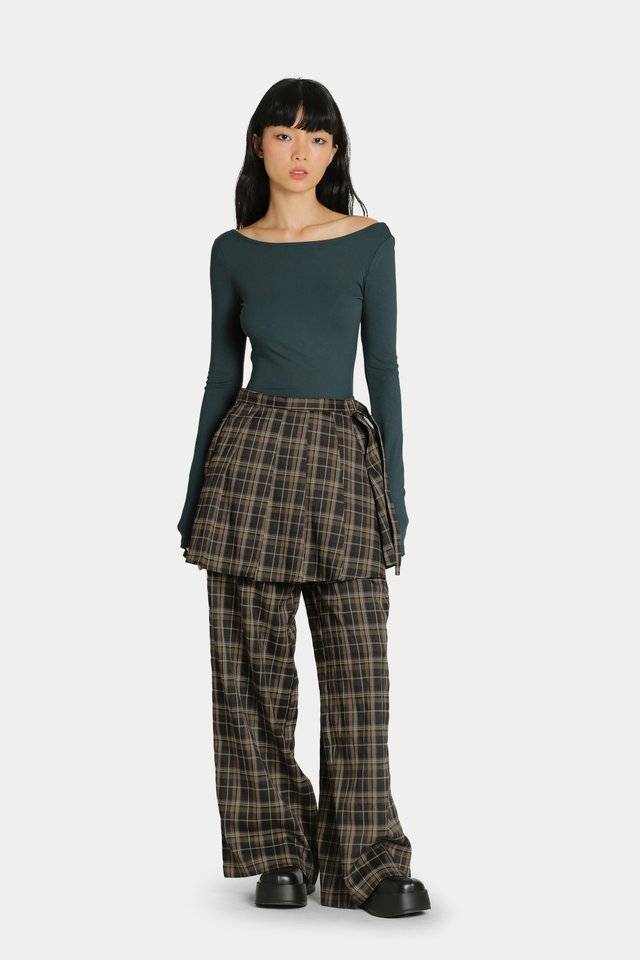 JETT PLEATED SKIRT OVER PANTS IN JUNIPER CHECKS