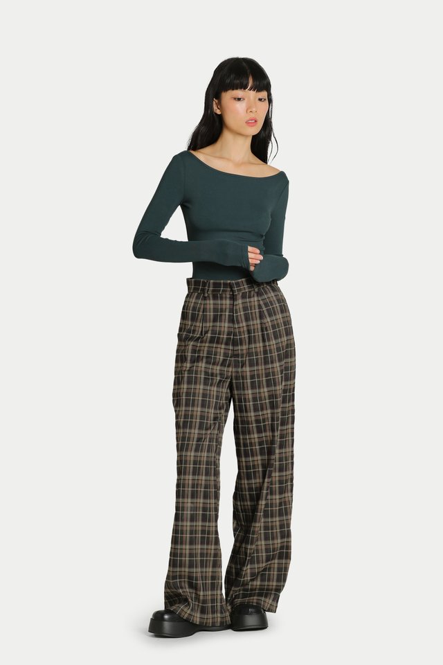 JURIN DRAPE SUIT PANTS IN JUNIPER CHECKS