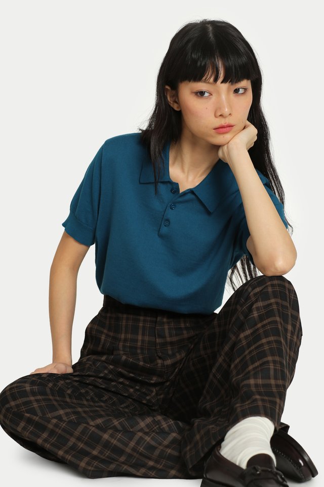 BEAM SHORT SLEEVE KNIT POLO IN PRUSSIAN BLUE