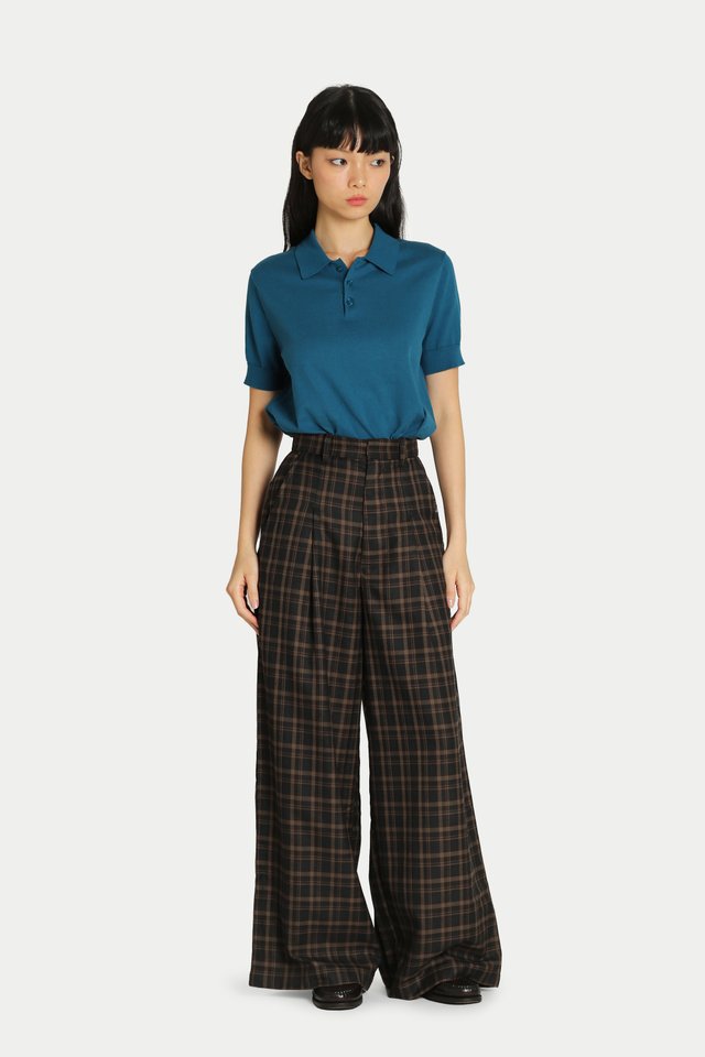 HUGH STRAIGHT LEG EVERYDAY PANTS IN BROWN CHECKS