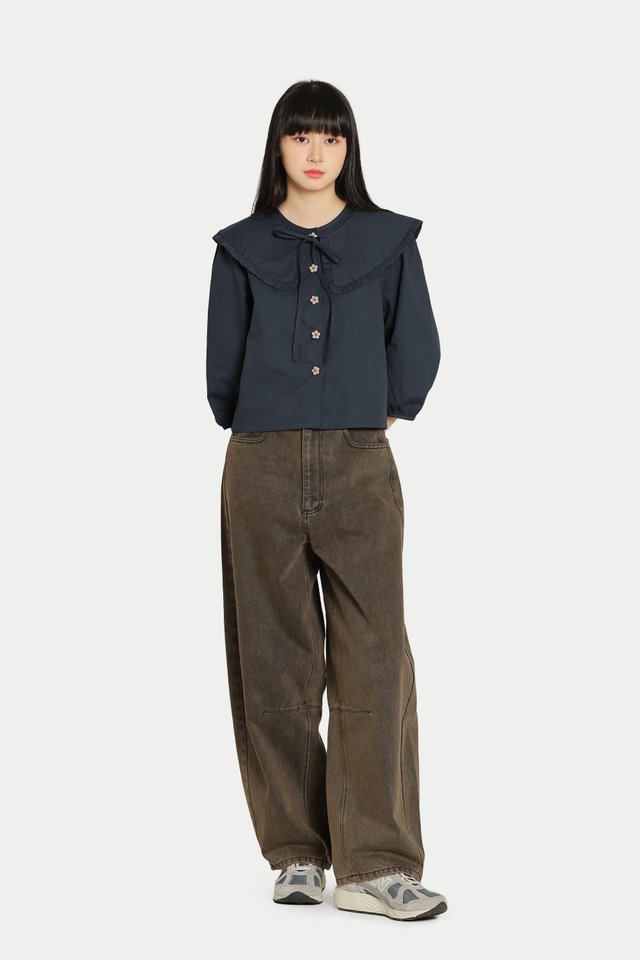 DAISIE BUTTON SHIRT WITH DETACHABLE COLLAR IN NAVY