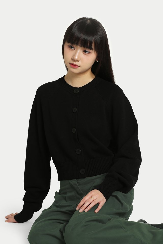 DAHLIA RAGLAN KNIT CARDIGAN IN BLACK