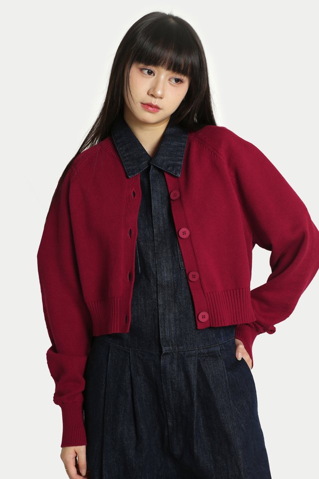 DAHLIA RAGLAN KNIT CARDIGAN IN CHERRY RED