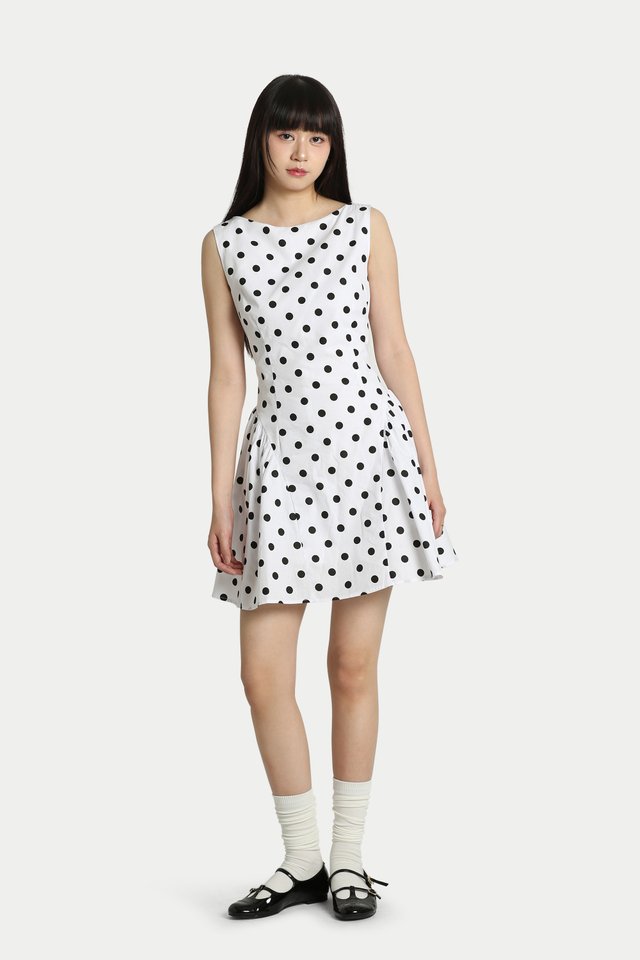 JODY SIDE GATHER ROMPER DRESS IN POLKADOT