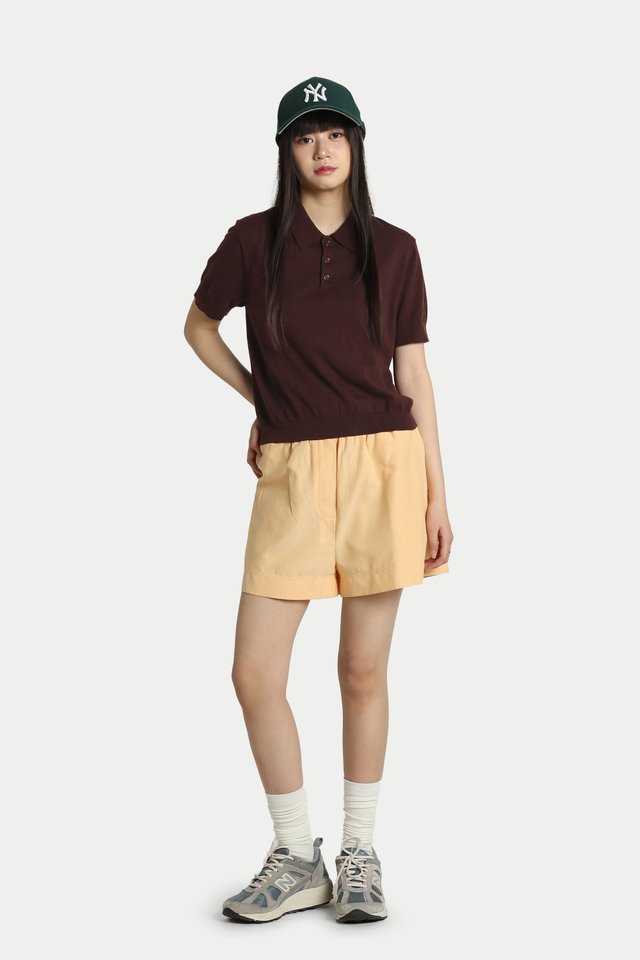 BEAM SHORT SLEEVE KNIT POLO IN UMBER