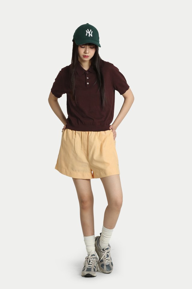 BEAM SHORT SLEEVE KNIT POLO IN UMBER