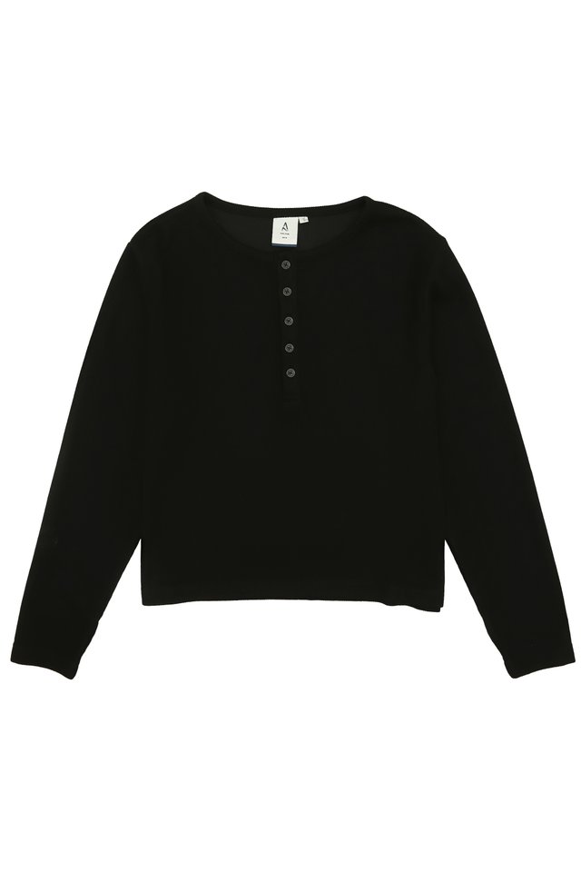 WEST CROPPED HENLEY TOP IN BLACK