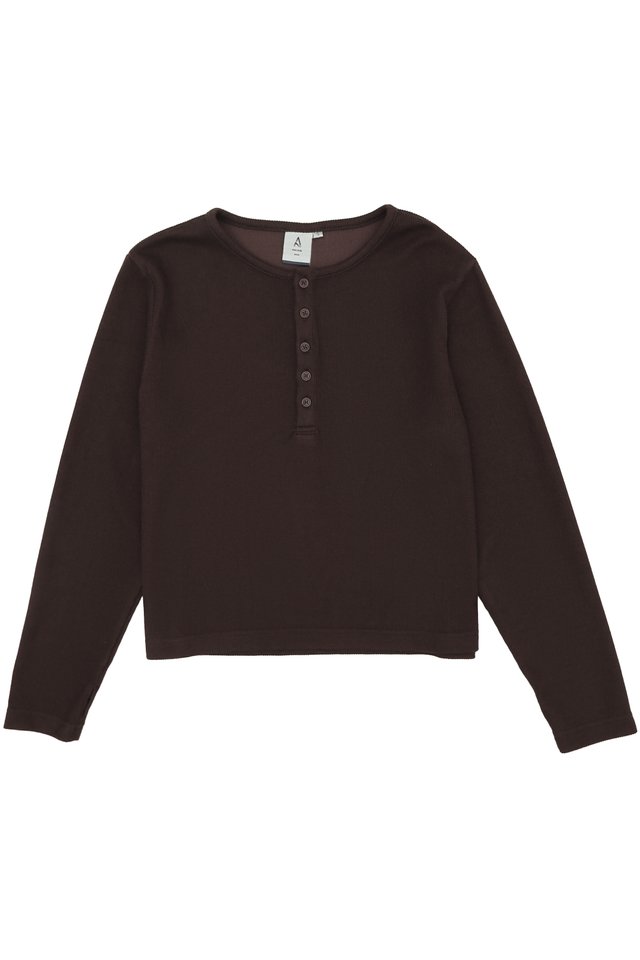 WEST CROPPED HENLEY TOP IN CHOCOLATE
