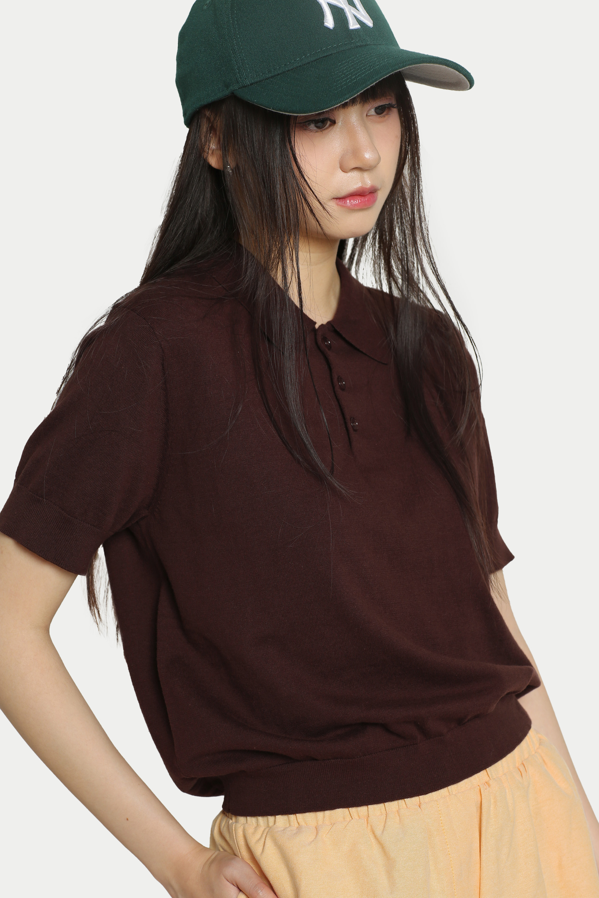 BEAM SHORT SLEEVE KNIT POLO IN UMBER