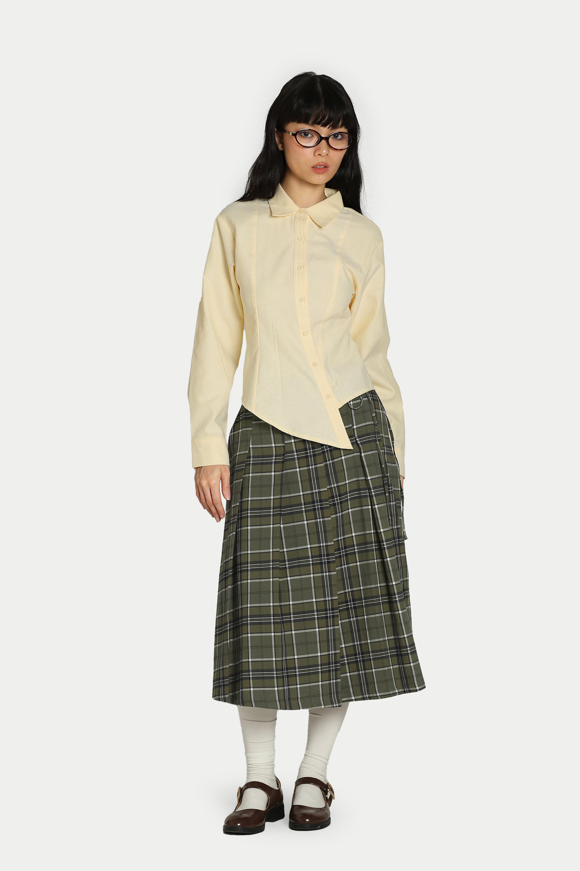 HARU CHECKERED SIDE TIE PLEATED SKIRT IN PISTACHIO
