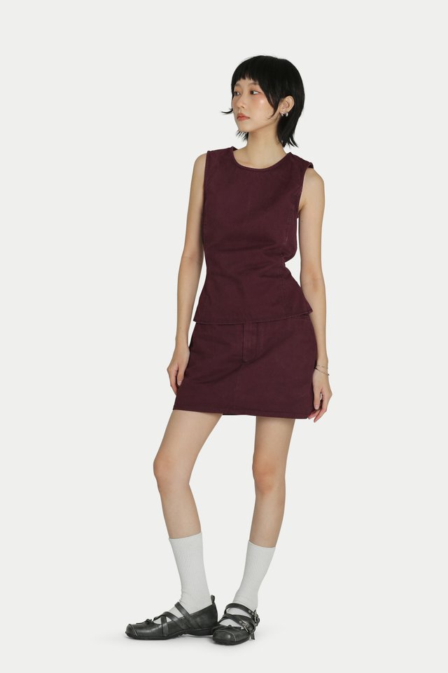OLIVIA TWILL MINI SKORTS IN RUBY
