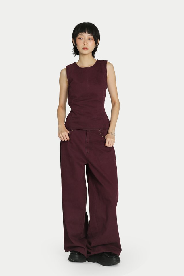 MAEVIS RIVET TWILL JEANS IN RUBY