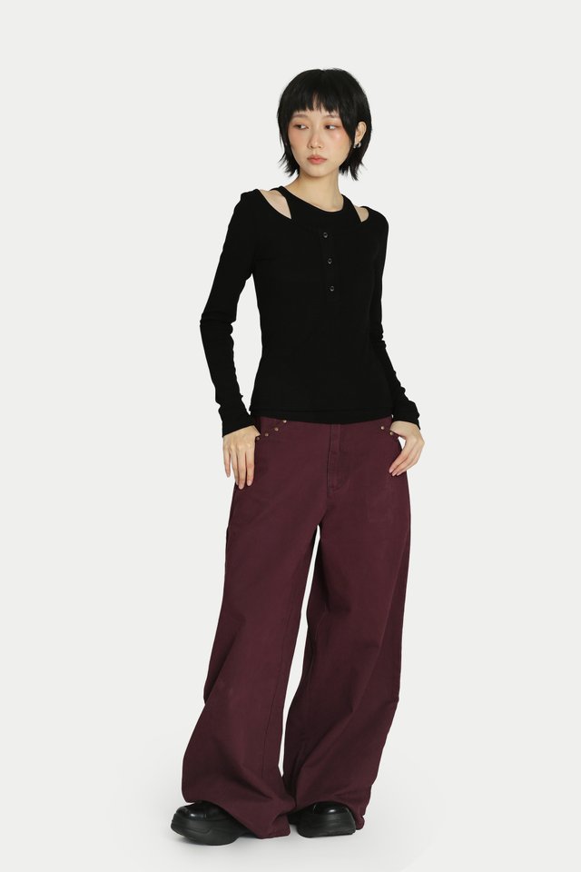 KENDRA DOUBLE LAYER RIBBED TOP IN BLACK