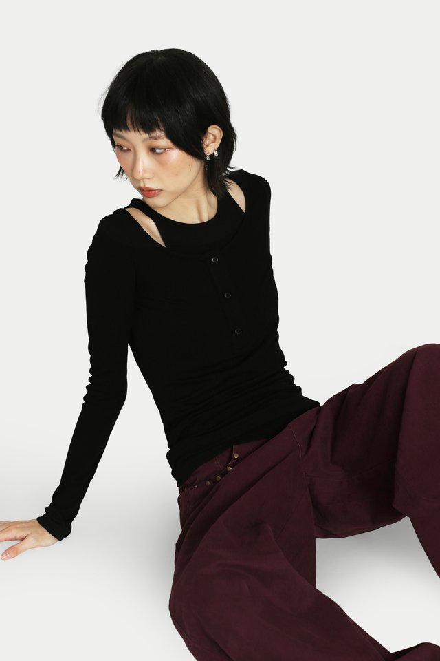 KENDRA DOUBLE LAYER RIBBED TOP IN BLACK