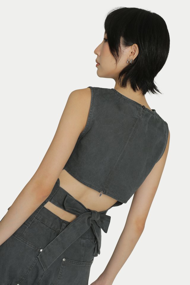 CECILLE TWILL BACKLESS BOW TOP IN STONE
