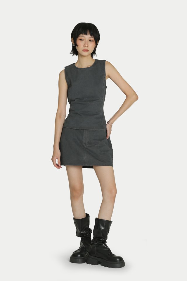 CECILLE TWILL BACKLESS BOW TOP IN STONE