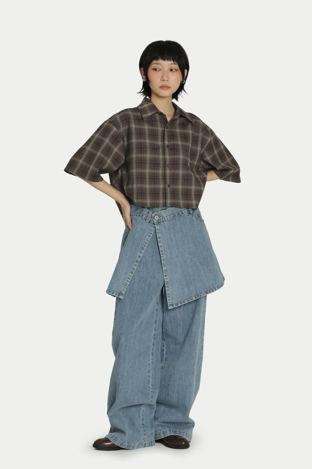 HIYORI DENIM SKIRT OVER PANTS IN LIGHT WASH