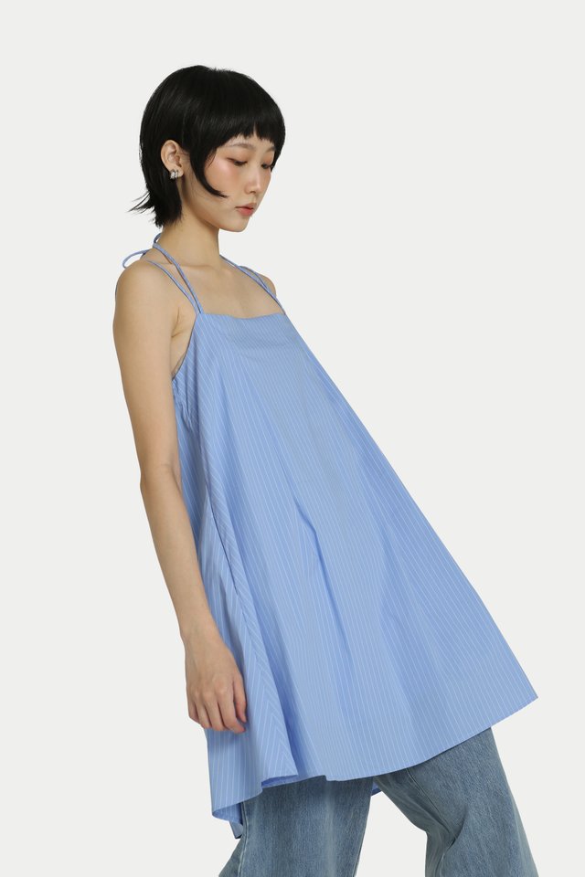 BUNNY LONGLINE BABYDOLL TIE TOP IN SKY STRIPES