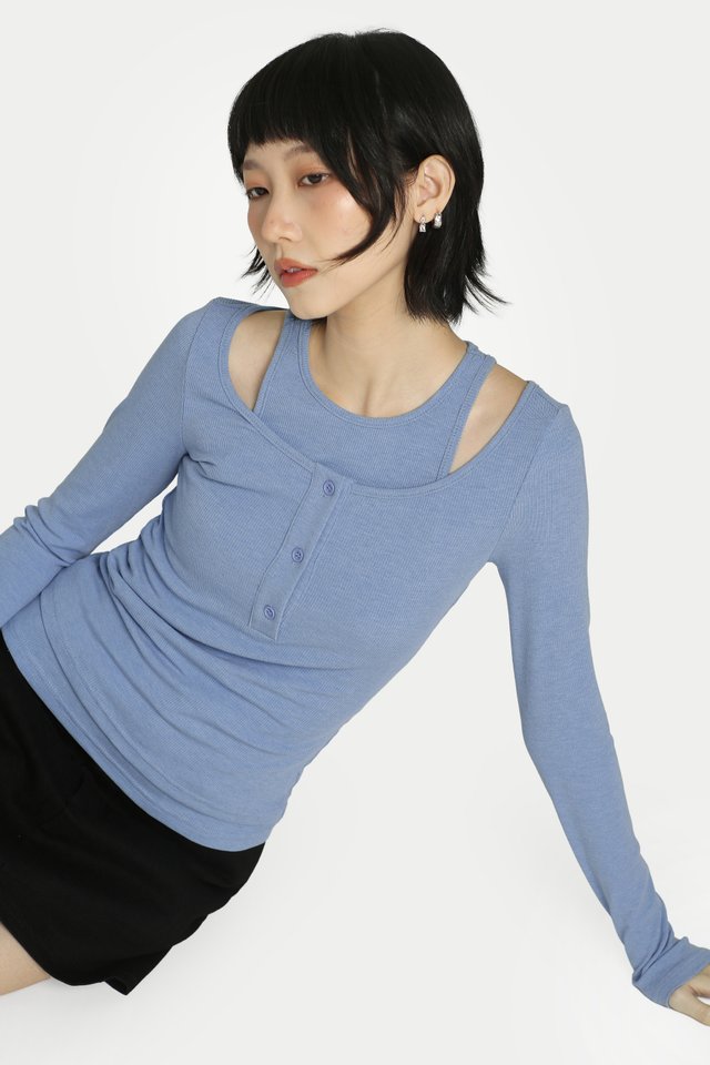 KENDRA DOUBLE LAYER RIBBED TOP IN BLUEBERRIES