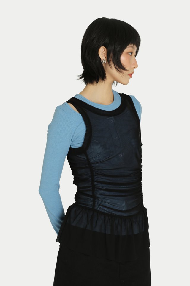 RIKO MESH PEPLUM TANK TOP IN BLACK